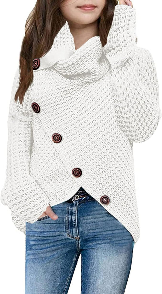 Girls Sweaters Button Turtle Cowl Neck